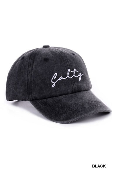 Salty Embroidered Baseball Cap in Black