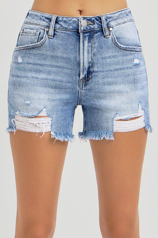 Risen High-Rise Light Wash Distressed Shorts