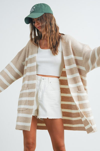 Taupe & Cream Striped Cardigan