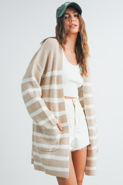 Taupe & Cream Striped Cardigan