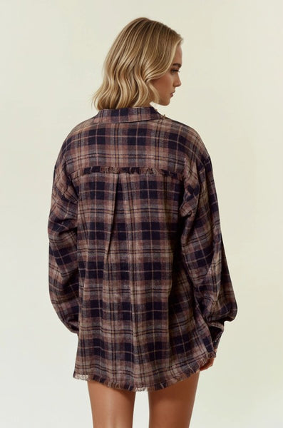 Black & Brown Plaid Frayed Hem Flannel