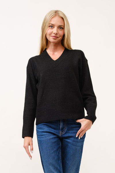 Black V-Neck Pullover Sweater