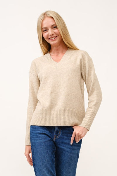 Khaki V-Neck Pullover Sweater