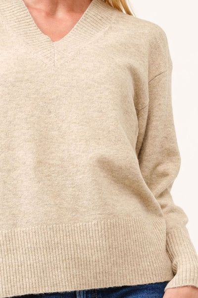 Khaki V-Neck Pullover Sweater