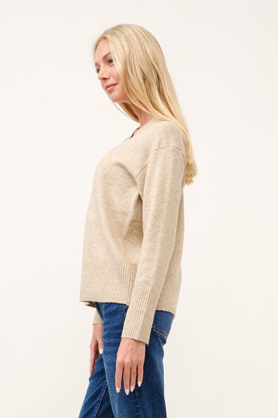 Khaki V-Neck Pullover Sweater