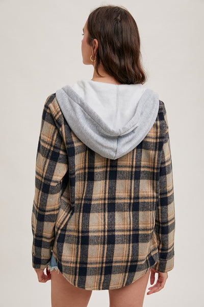 Navy Plaid Hooded Shacket