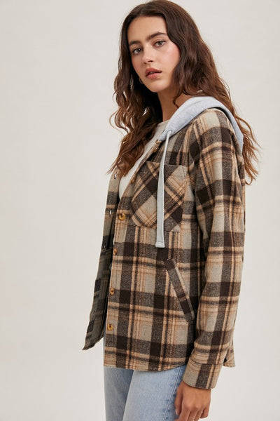 Mocha Plaid Hooded Shacket