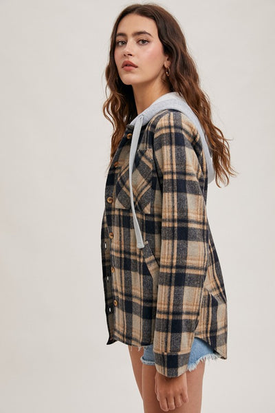 Navy Plaid Hooded Shacket