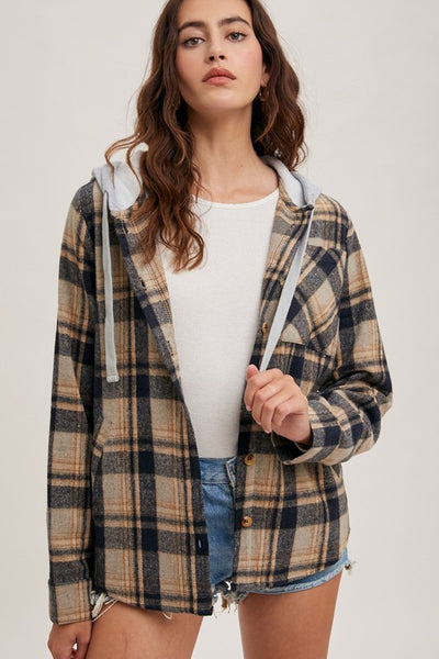 Navy Plaid Hooded Shacket