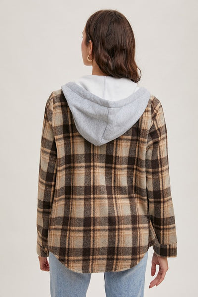 Mocha Plaid Hooded Shacket