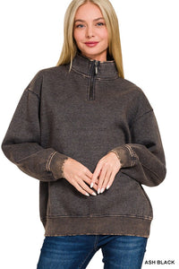 Laguna Acid Wash Half Zip Pullover in Ash Black