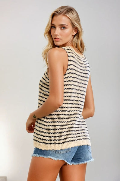 Beige & Black Crochet Tank