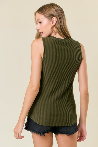 Ribbed Zip Tank in Olive