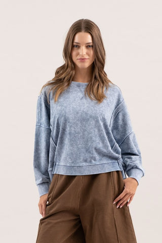 Indigo Blue Washed Exposed Seam Top