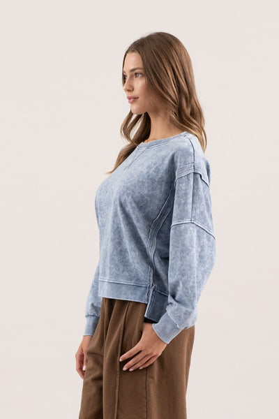 Indigo Blue Washed Exposed Seam Top