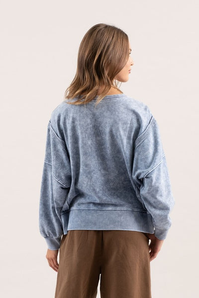 Indigo Blue Washed Exposed Seam Top