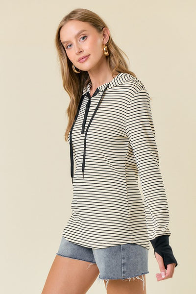 Cream & Black Stripe Thumbhole Top