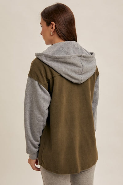 Olive & Grey Fleece Hooded Jacket