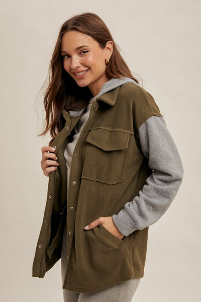 Olive & Grey Fleece Hooded Jacket