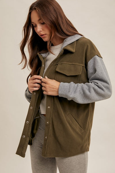 Olive & Grey Fleece Hooded Jacket