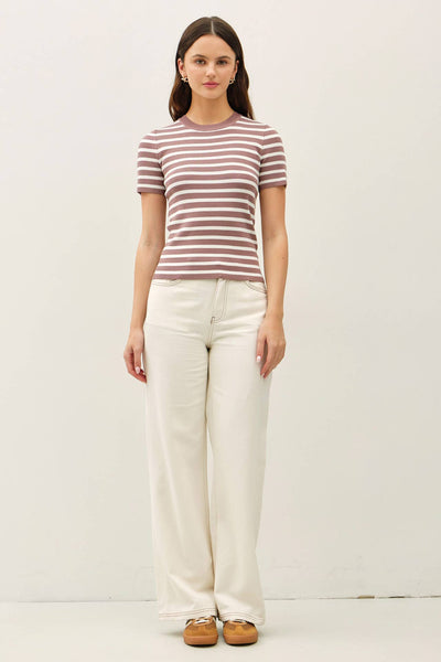 Cocoa Striped Short Sleeve Sweater