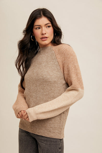 Mock Neck Color-Block Sweater