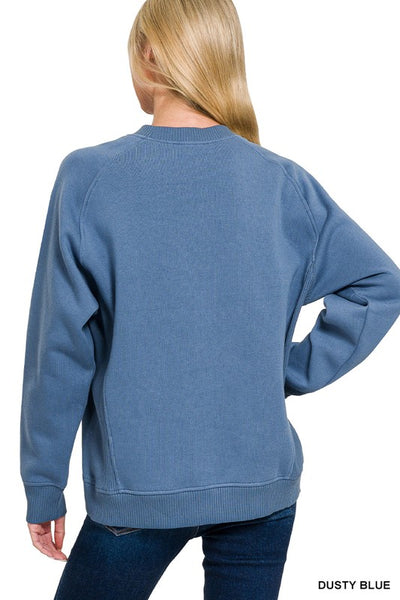 Dusty Blue Fleece Ribbed Side Sweatshirt