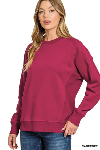 Cabernet Fleece Ribbed Side Sweatshirt