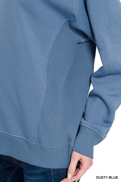 Dusty Blue Fleece Ribbed Side Sweatshirt
