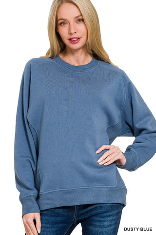 Dusty Blue Fleece Ribbed Side Sweatshirt