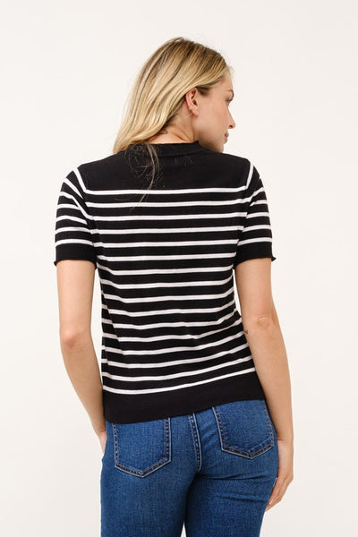 Black & White Stripe Short Sleeve Sweater