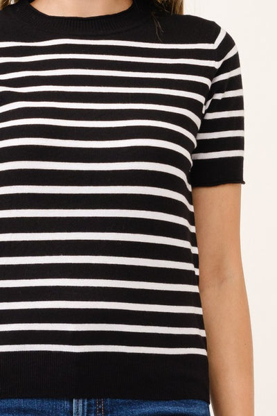 Black & White Stripe Short Sleeve Sweater