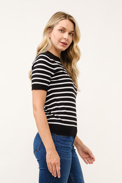 Black & White Stripe Short Sleeve Sweater