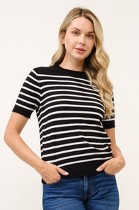 Black & White Stripe Short Sleeve Sweater