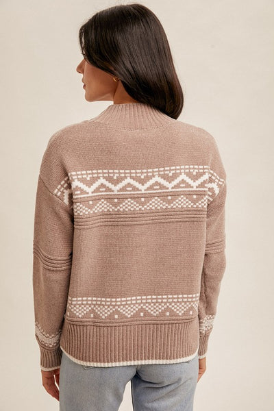 Mocha Mock Neck Nordic Sweater