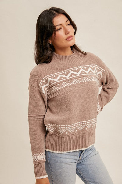 Mocha Mock Neck Nordic Sweater