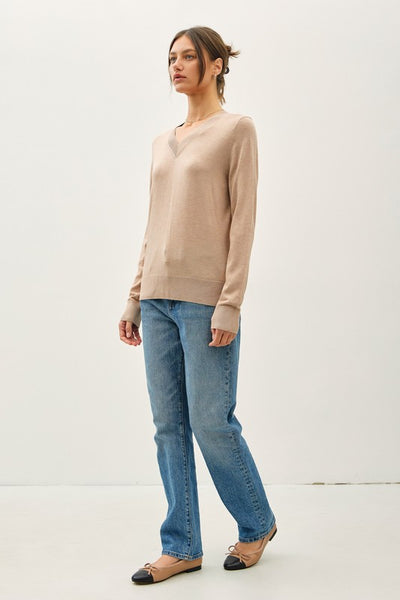 Hazelnut Butter Cashemere Blend V-Neck Sweater