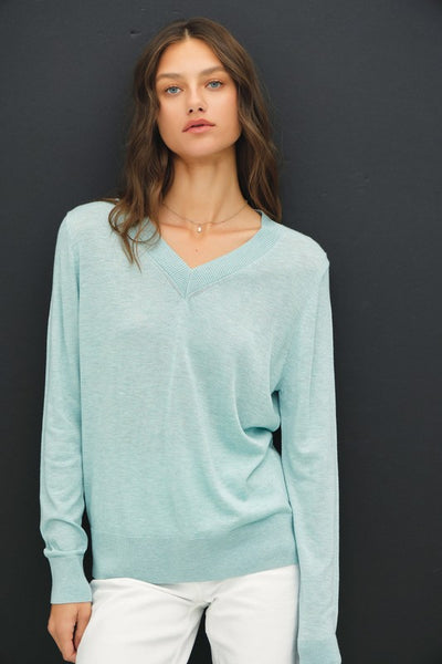 Baby Blue Cashmere V-Neck Sweater