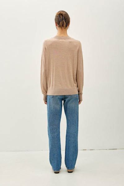 Hazelnut Butter Cashemere Blend V-Neck Sweater
