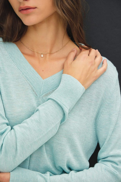 Baby Blue Cashmere V-Neck Sweater