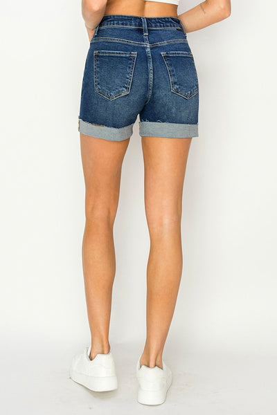 Risen High-Rise Dark Wash Cuffed Shorts