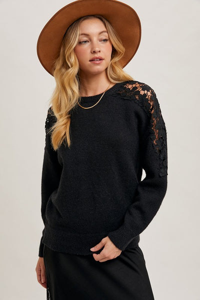 Black Floral Lace Sweater