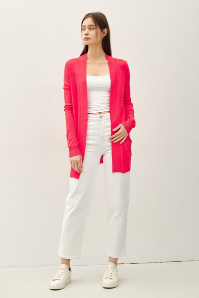 Coral Open Front Cardigan
