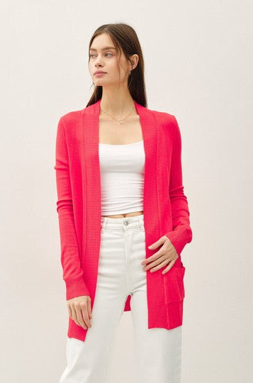 Coral Open Front Cardigan