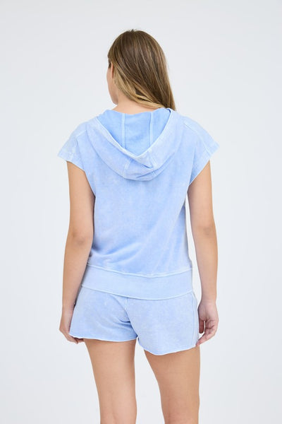 Light Blue Hooded Short Sleeve Half Zip