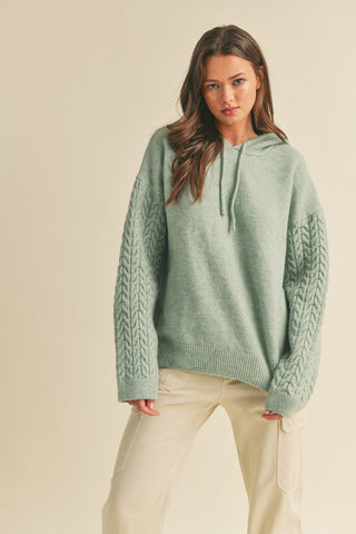 Two Tone Sage Pullover Knit Hoodie
