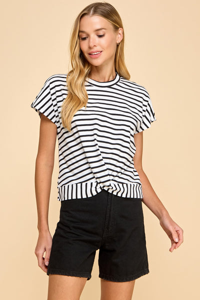 Black & White Striped Top With Twist Detail