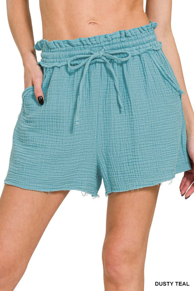 Dusty Teal Linen Shorts