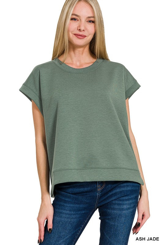 Short Sleeve Scuba Top in Ash Jade