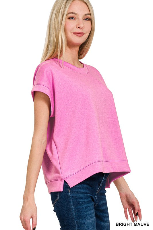 Short Sleeve Scuba Top in Bright Mauve